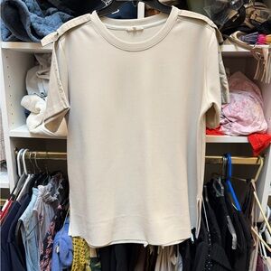 Joh Taupe/Cream Short-Sleeve Crewneck Top with Shoulder Tabs